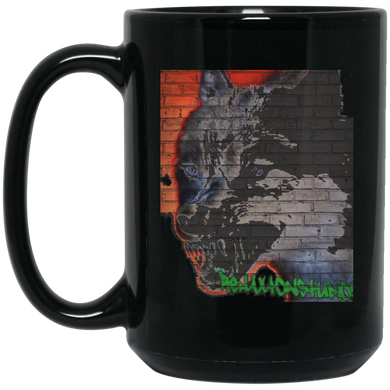 Graffiti Grey Wolf 15 oz. Black Mug