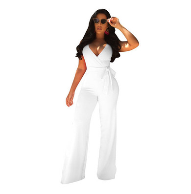 2019 New Women Summer Sexy Spaghetti Strap Jumpsuits Sleeveless Wide Leg Pants Rompers Backless Female Black White Blue Jumpsuit