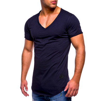 Men Tee Slim Fit V Neck Short Sleeve Muscle Cotton Casual Tops Blouse Shirts