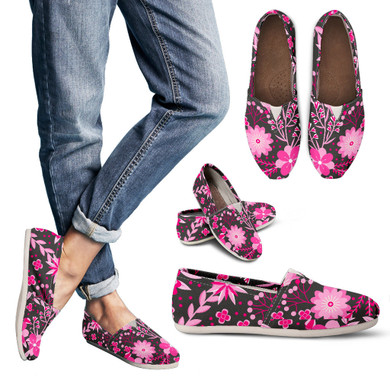 Gray Pink Flowers Women's Casual Shoes