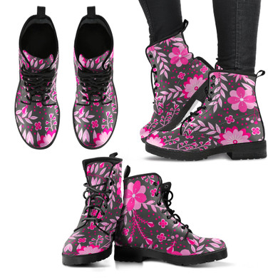 Gray Pink Flowers Men's leather boots