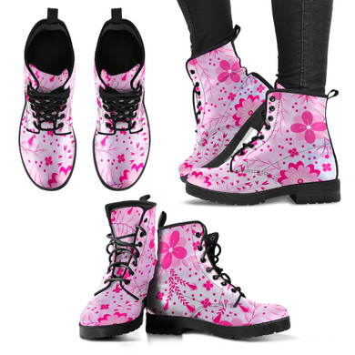 Pink Flowers Men's Leather Boots