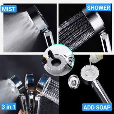 SpaShower™ 3 in 1 Double Sided Shower Head - Exfoliating Mist - Deep Cleaning Shower - Soap Compartment