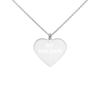 Engraved Silver Heart Necklace ( My Melanin Queen )