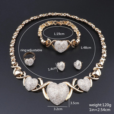 Women Jewelry Sets Luxury Bridal Wedding Necklace Earrings Set Costume Heart Shape Design