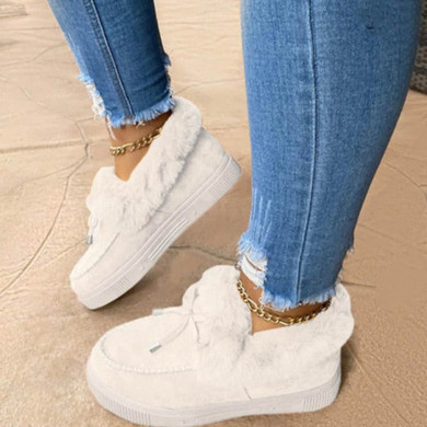 New Fashion Women Winter Cotton Shoes Plush Warm Snow Boots Ladies Casual Flat Short Boots Solid Color Furry Females Feetwear