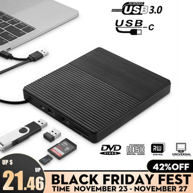External DVD Drive USB 3.0/Type-C Optical Drive portable DVD RW CD burner Suppot SD cards Reader for Macs Laptop Windows PC