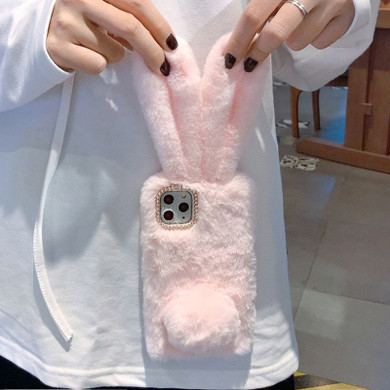 Cute Rabbit Design Fur Plush Iphone Case