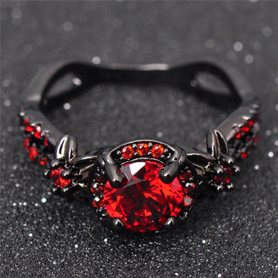 Gothic Black Ring Red stone
