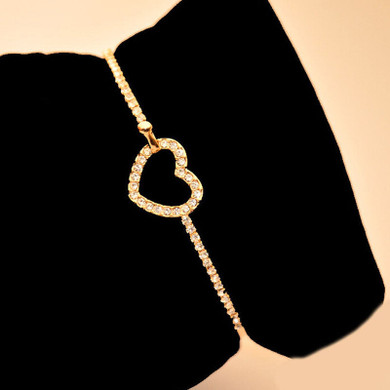 Fashion Style Gold Rhinestone Love Heart Bangle Cuff Bracelet Jewelry