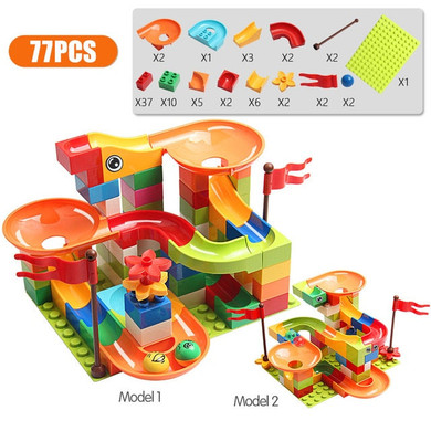 77-308PCS Marble Race Run Big Block Compatible Duploed Building Blocks Funnel Slide Blocks DIY Big Bricks Toys For Children gift