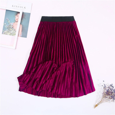 Autumn Winter Long Skirt Women Streetwear High Waisted Skinny Velvet Skirt Female Ladies Pleated Skirts Elegant Maxi Women Skirt
