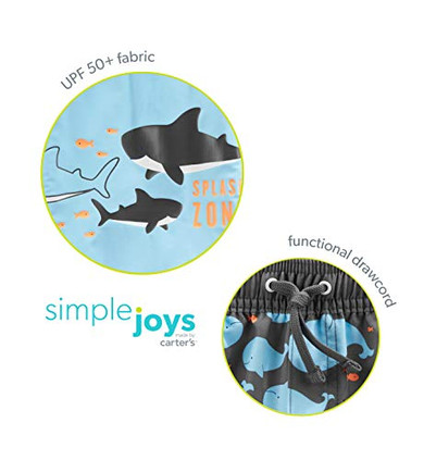 Simple Joys by Carter's Baby Boys' 2-Piece Swimsuit Trunk and Rashguard, Blue Whales, 12 Months