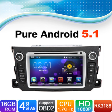 16 GB Flash, 4 Core,  HD 1024X600, Pure Android 5.1 Car DVD GPS for Mercedes-Benz Smart Smart Fortwo 2011 2012