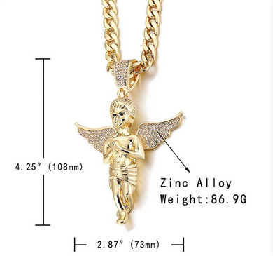 Praying Wings Angel Pendant Iced Out Necklace