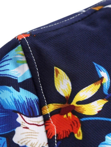 New Flower Print Short Sleeve Men Shirt