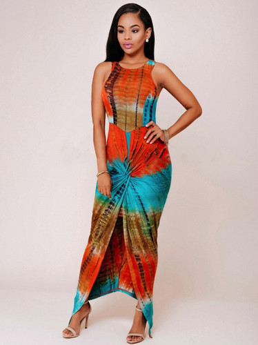 Women Elegant O-Neck Sleeveless  Exotic Bandage Printed Party Dress Women Elegant O-Neck Sleeveless  Exotic Bandage Printed Party Dress