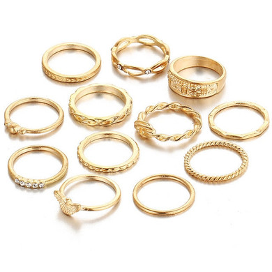 Bohemian 12 Pc/set Charm Gold Color midi length Finger high quality Ring Set