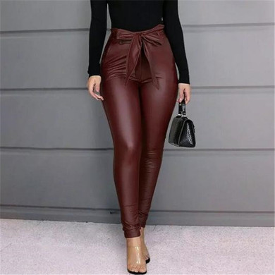 Women's Leggings PU Leather High Waisted Pants Stretchy Skinny Trousers