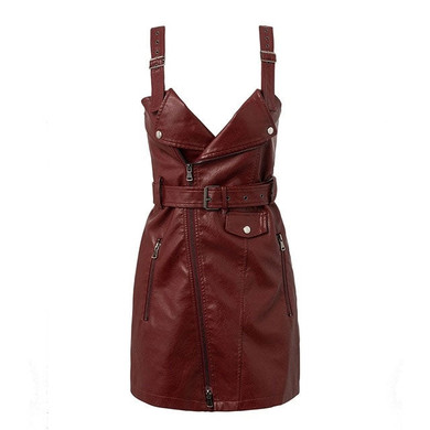 Fashion PU leather women dress V neck mini bodycon sexy dress Christmas zipper autumn winter short dress