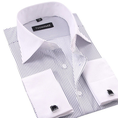 LISIBOOO Men Casual Slim Fit Shirt Mens Long Sleeve Business Dress Shirt French Cufflinks Shirt Male Striped Shirt
