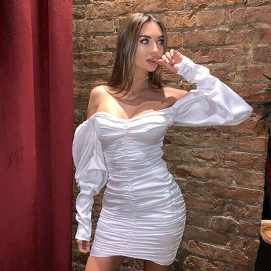 Chicology off shoulder long sleeve elegant lady mini dress