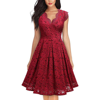 Summer Women Party Dress Vintage V Neck Sleeveless Dress Lace Elegant Ladies Dresses with High Quality Lace