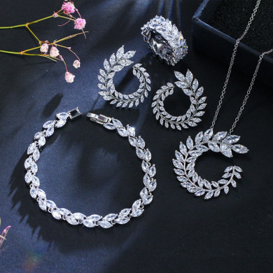 925 Sterling Silver Cubic Zircon Wedding Engagement Jewelry Sets  Necklace/Earrings/Bracelet Wholesale