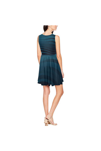 Robe patineuse sans manches Thea à imprimé zèbre bleu nuit (Modèle D19)