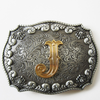 Western Zinc alloy Leather Belt Buckle Initial Letter J shape Pattern