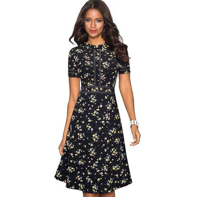 Nice-forever Vintage Elegant Patchwork Round neck Pinup  Business Party Flare A-Line Retro Women Dress A135
