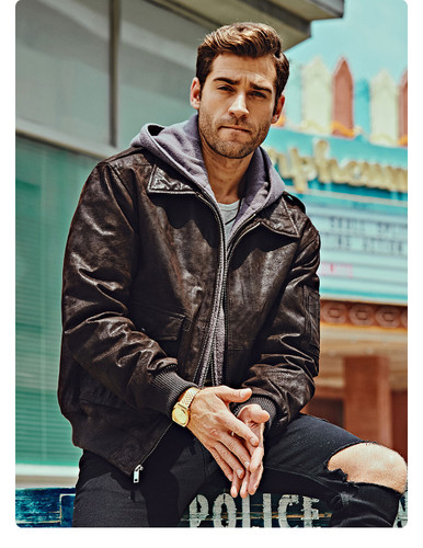 Genuine Leather Bomber Jackets Removable Hood