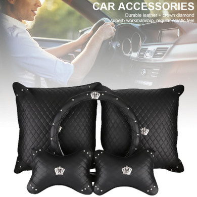 High Quality Crystal Leather Crown Car Seat Interior Accessories