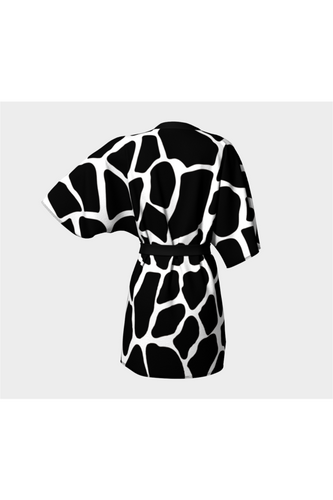 Peignoir kimono noir à imprimé girafe Peignoir kimono noir à imprimé girafe