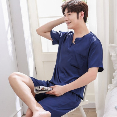 Thoshine Brand Spring Summer Autumn Men Satin Silk Pajamas Sets of T-shirt & Shorts Male Pijama Sleepwear Leisure Home Clothing