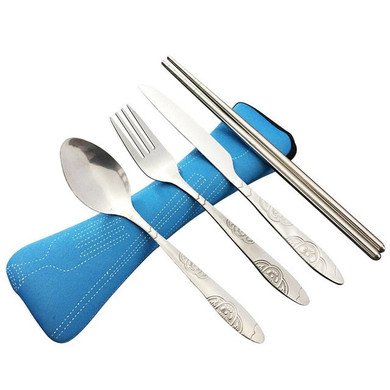 4 Pcs/Set Stainless Steel Fork Spoon Chopsticks Travel Camping Cutlery Tools Portable