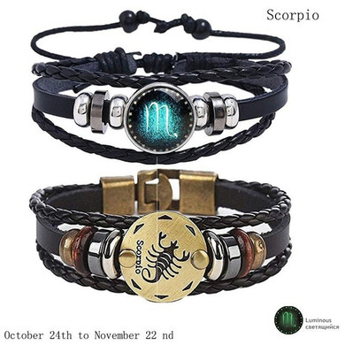 2pcs/Set 12 Constellation Bracelets Luminous Charm Leather Bracelet Zodiac Horoscope Braided Bangle