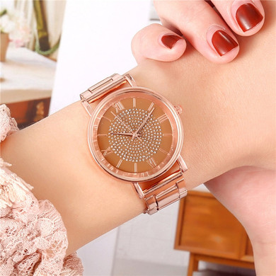 Luxury Diamond Rose Gold Ladies Wrist Watch Magnetic Women Bracelet