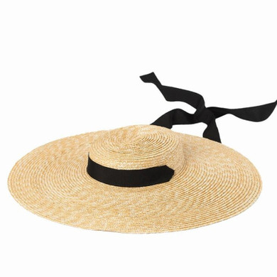 Women Natural Raffia Straw Hat Ribbon Tie 15cm Brim Hat Derby Beach Sun Hat