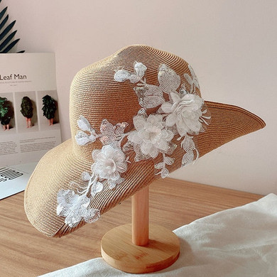 New Fashion Ladies Straw Sun Hat Wide Brim Floral Kentucky Derby Church