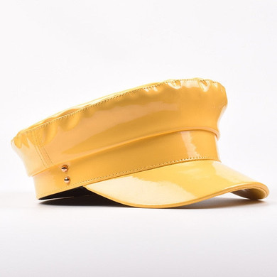Patent Leather Military Hat Women Solid Yellow Fashion Hats Ladies Flat Cap