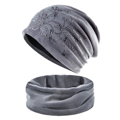 Women's Fashion Rhinestone Flower Hat Scarf Winter Warm Beanies Scarves Set Women's Fashion Rhinestone Flower Hat Scarf Winter Warm Beanies Scarves Set