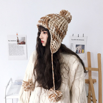 Women Warm Bomber Hat Female Winter Ear Protection Thickened Thermal Knitted Cap