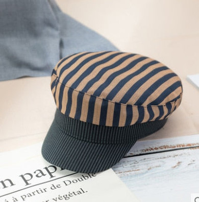 Gray striped military cap Fashion Hats for Women Flat Hats Army Salior Military