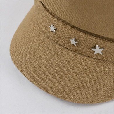 Black Women Hat Rivet Baker Boy Hat British Vintage Army Cap