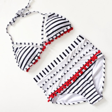 Sexy Halter Retro Mesh Hollow Out String Bikini Bathing Suit Female
