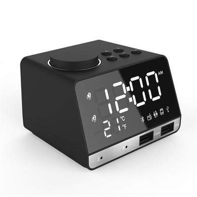 LED Digital Dual Alarm Mirror Clock Wireless bluetooth Bass Speaker FM Radio
