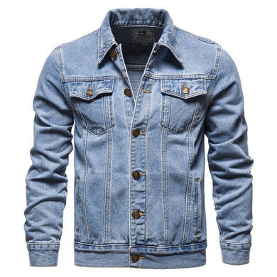 Cotton Denim Jacket Men Casual Solid Color Lapel Single