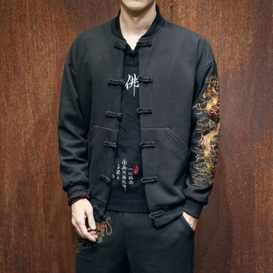 Dragon Embroidery Bomber Jacket Coat Men