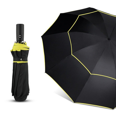 120CM Automatic Double Rain Men Women 3Folding Wind Resistant Large Umbrella